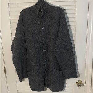 Heather Tweed Men's Dark Gray Wool Button-Up High Collar Pocketed Cardigan